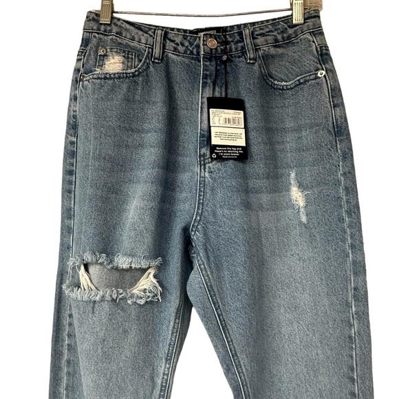Missguided Ladder Hem Baggy Distressed Recycled Jeans, 6 - Picture 7 of 14